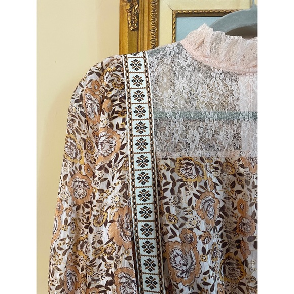 SHEIN Mini Floral Printed High Neck Ruffle Lace Trim Long Sleeve Mini Dress XS 2 - Picture 11 of 16